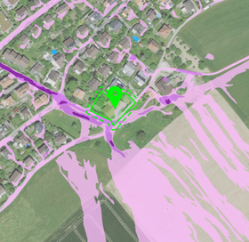 Gefährdungskarte Oberflächenabfluss Screenshot aus dem Naturgefahren-Check