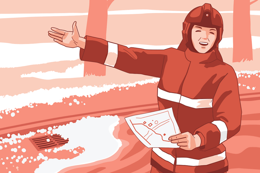 Feuerwehrkommandantin Anna bereitet sich auf ihren nächsten Einsatz vor - mit den neusten Grundlagen von Hagelklima Schweiz.