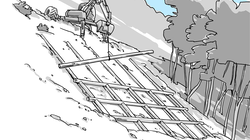 Bau eines Hangrostes aus Holz zum Schutz vor Rutschungen